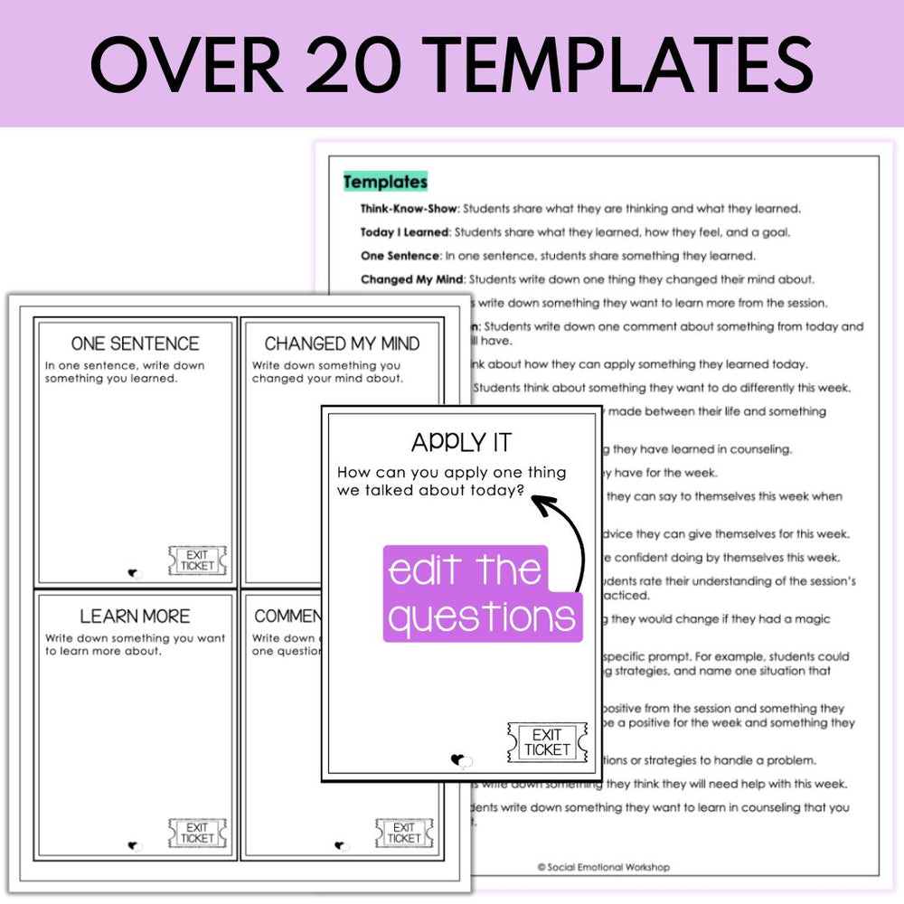 Counseling Exit Tickets for Individual and Group Counseling | Editable Counseling Activities Social Emotional Workshop