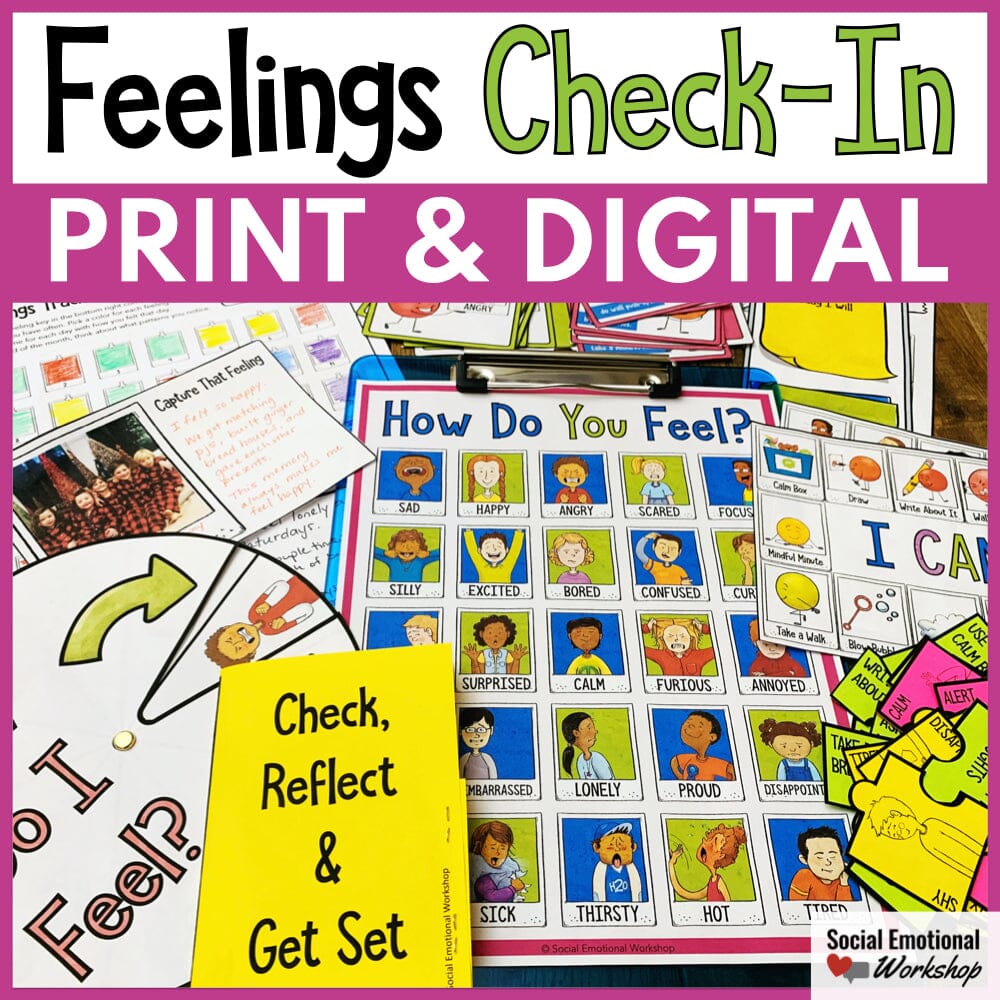 Feelings Check-In and Feelings Posters for Counseling and SEL Media Social Emotional Workshop