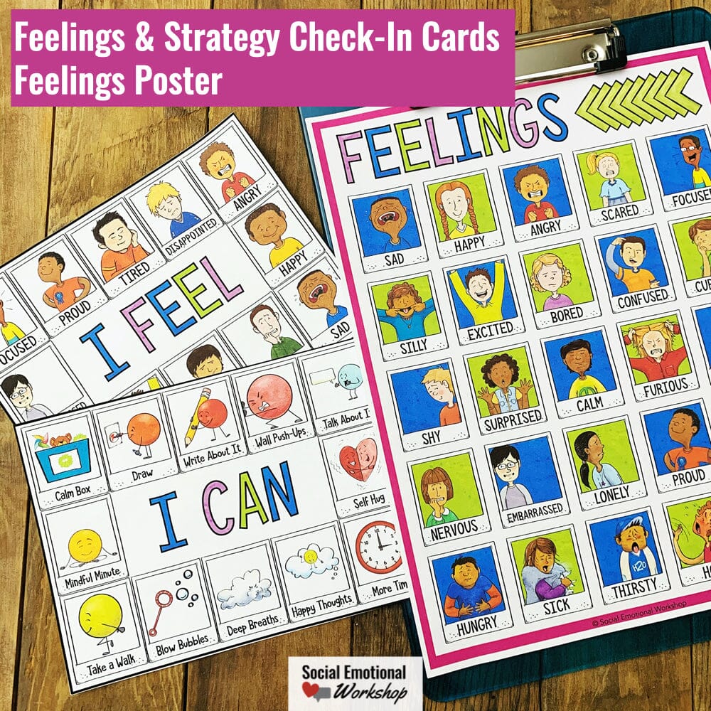 Feelings Check-In and Feelings Posters for Counseling and SEL Media Social Emotional Workshop