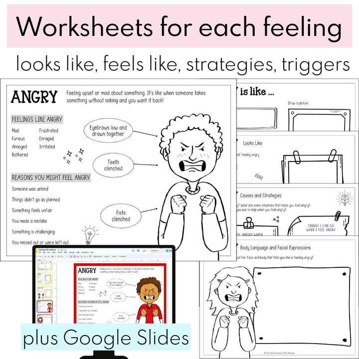 Feelings Posters, Cards, Charts, Worksheets | Identifying Emotions Activities and Office Decor Media Social Emotional Workshop