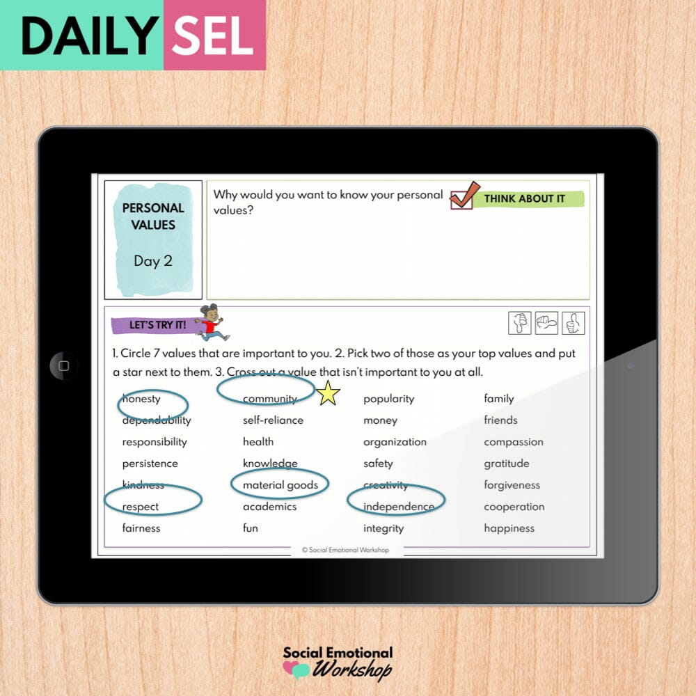 Personal Values Social Emotional Learning Activities - SEL for Distance Learning Media Social Emotional Workshop