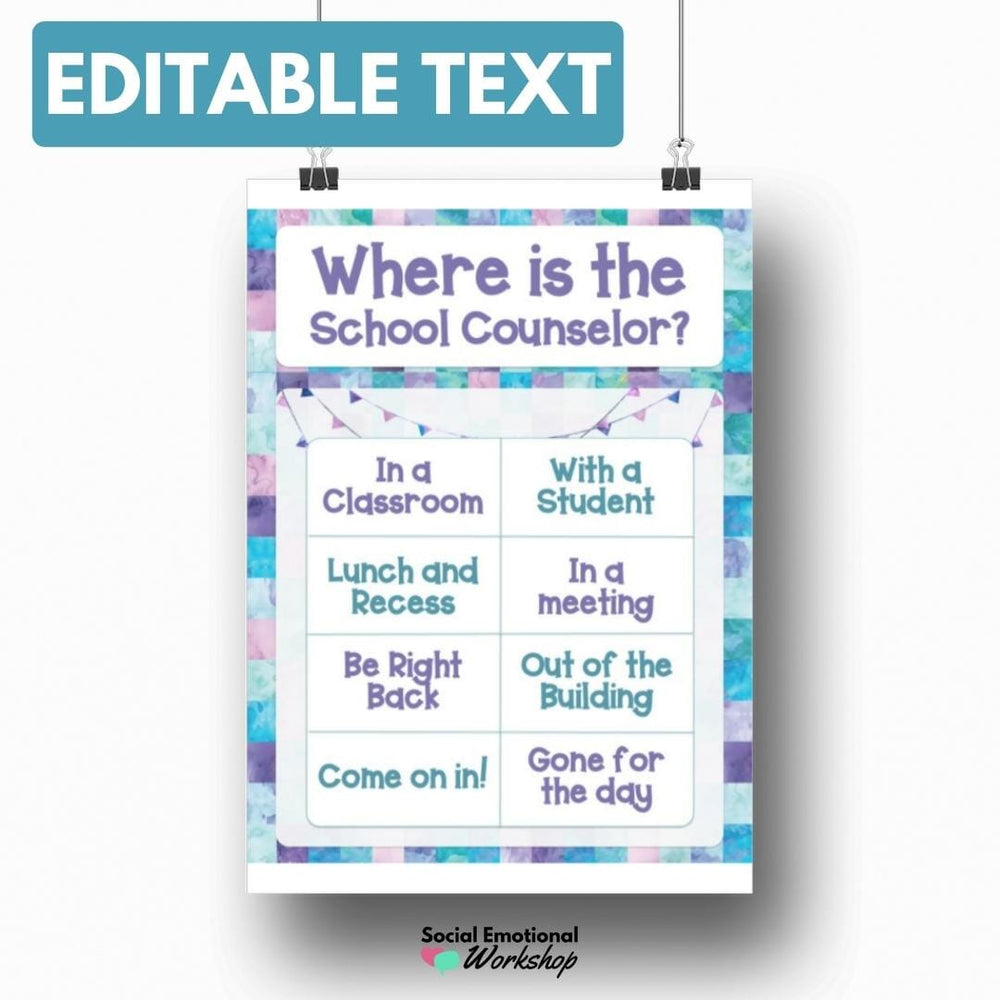 Watercolor Office Signs for Counselors, Psychologists, & Social Workers EDITABLE Office Decor Social Emotional Workshop