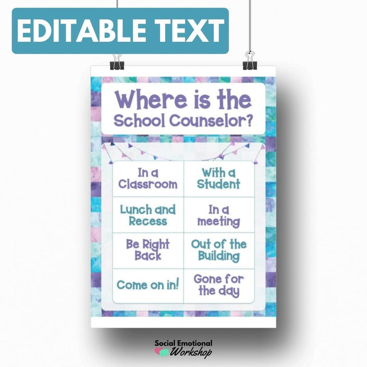 Watercolor Office Signs for Counselors, Psychologists, & Social Workers EDITABLE Office Decor Social Emotional Workshop