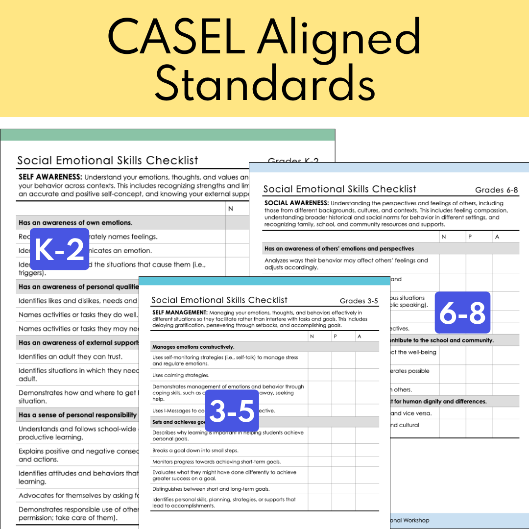 Social Emotional Learning Skills Checklists and SEL Standards CASEL Aligned - Editable