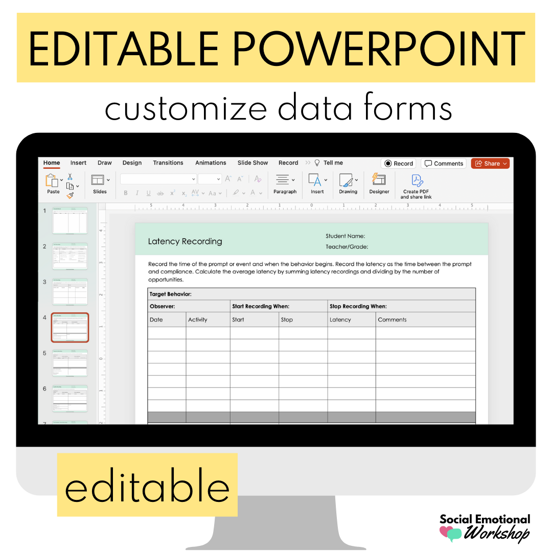 Editable Behavior Data Forms for Functional Behavior Assessments (FBA)
