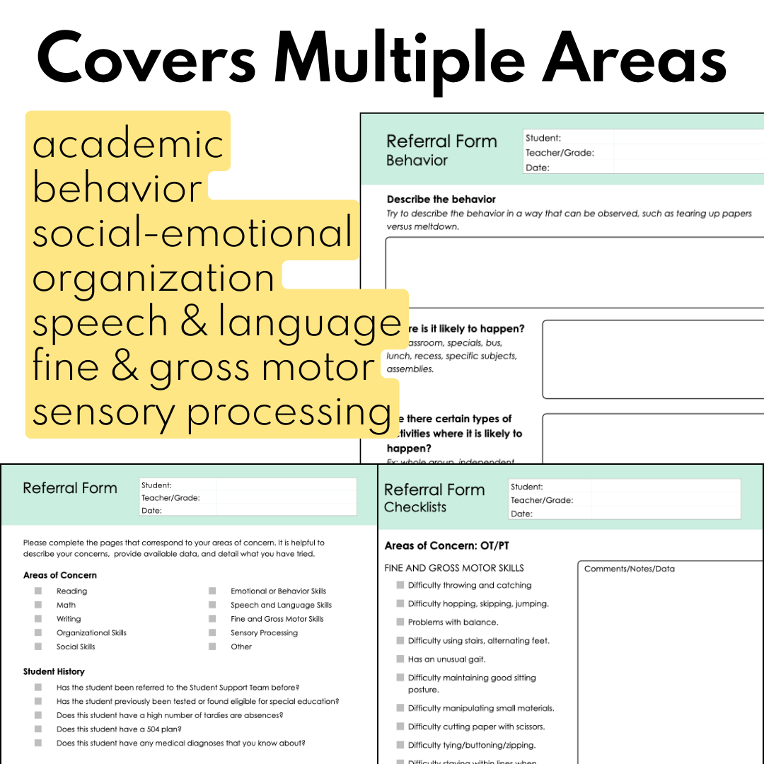 Editable Referral Forms: Intervention Teams, Student Support Teams, CST