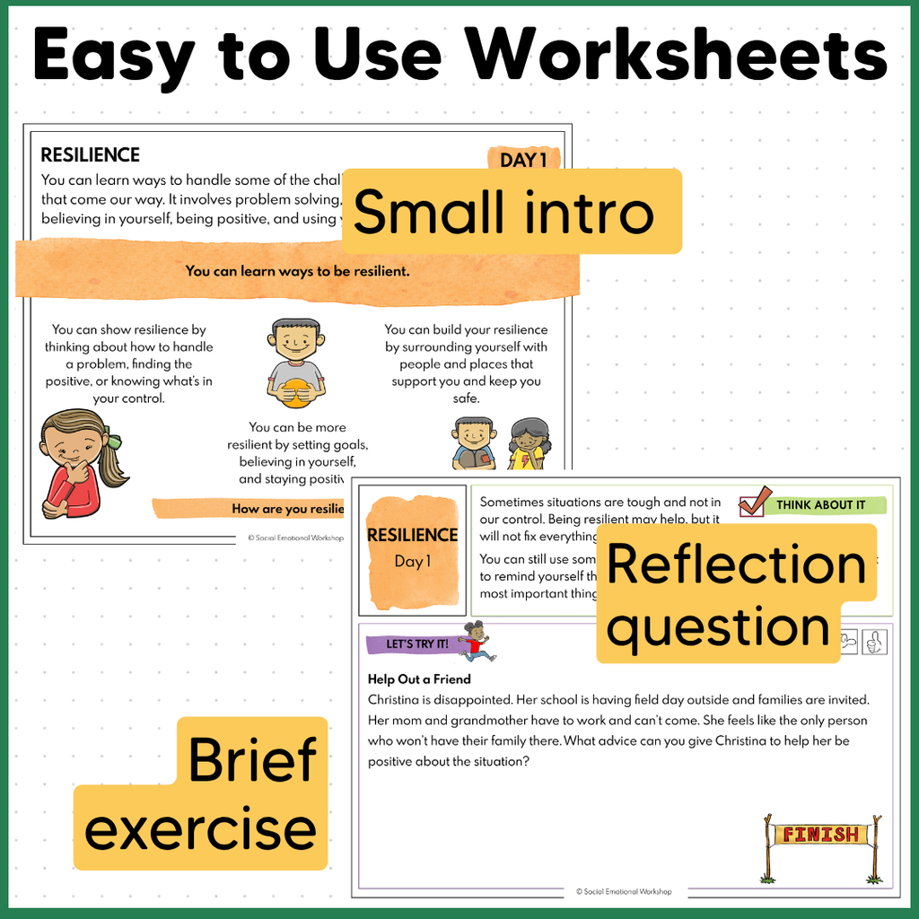Resiliency, Grit, and Growth Mindset - Quick SEL Worksheets