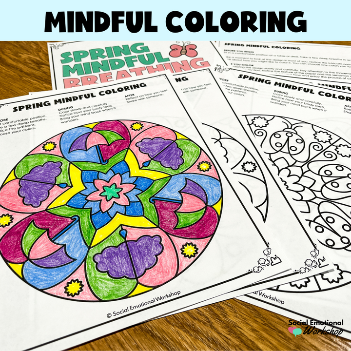 Spring Mindful Breathing Exercises, Visuals & Coloring Pages | Counseling & SEL