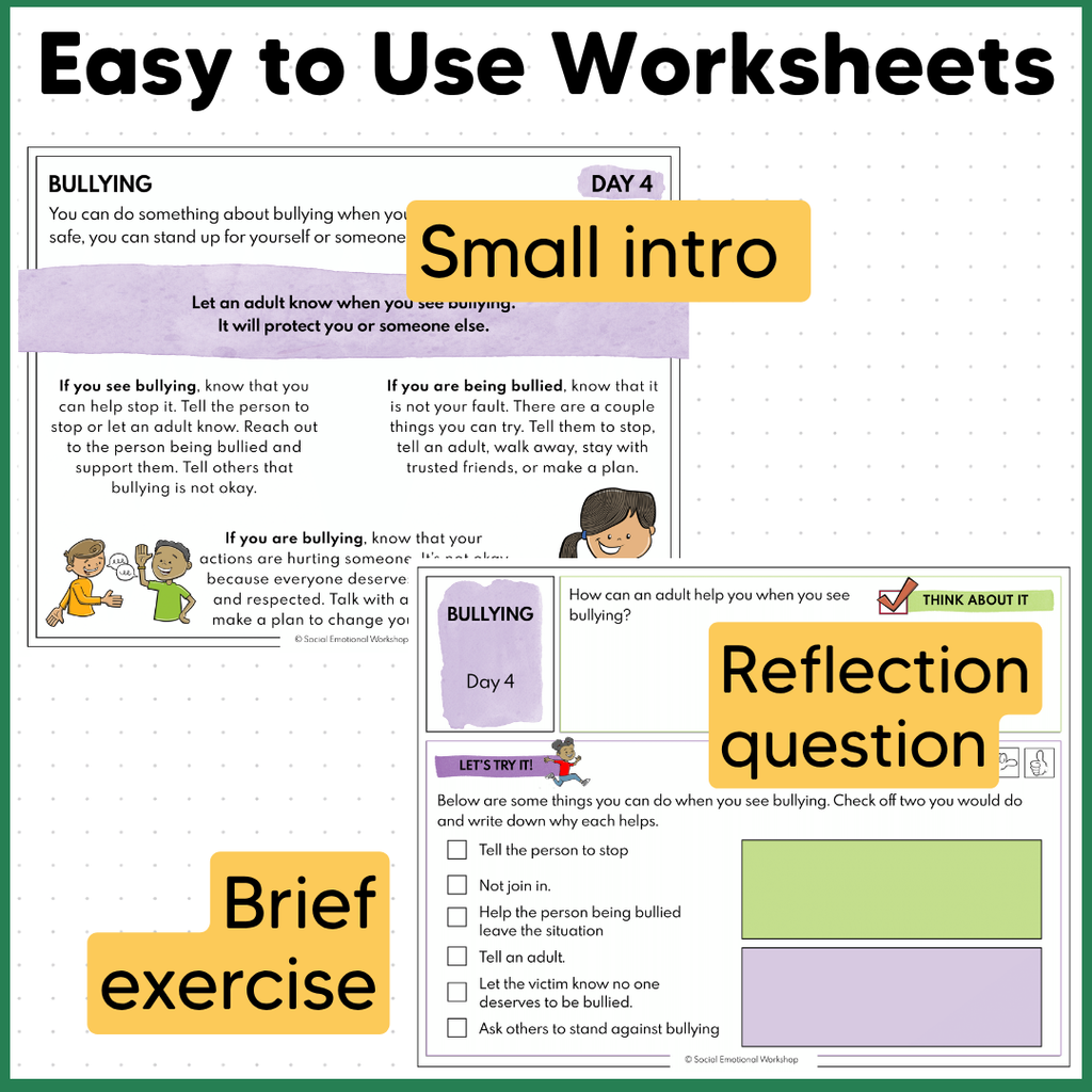 Bullying Prevention, Anti Bullying Activities - SEL Worksheets