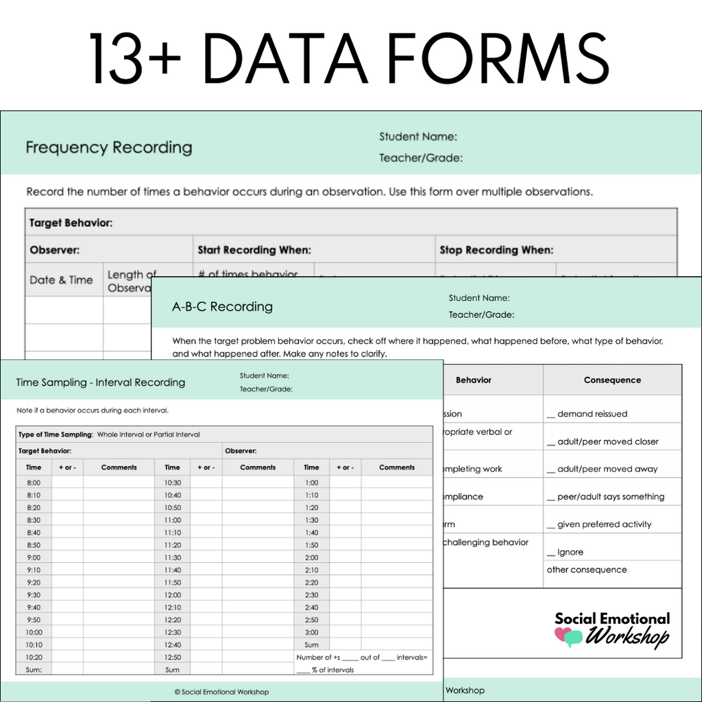 Editable Behavior Data Forms for Functional Behavior Assessments (FBA)