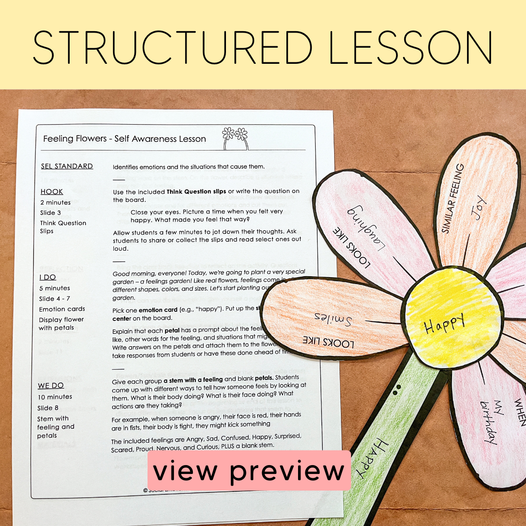 Identifying Emotions - Feelings Flowers SEL Lesson - Social Emotional Learning Activities