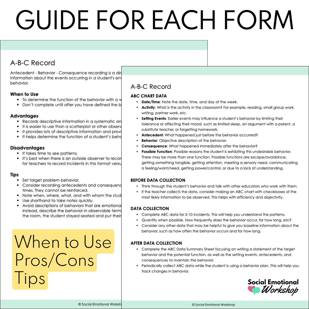Editable Behavior Data Forms for Functional Behavior Assessments (FBA)