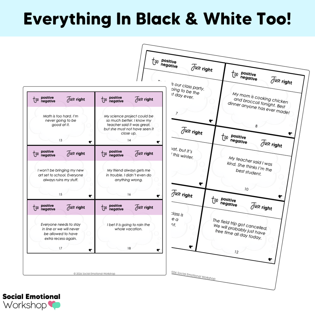 Negative and Positive Thinking Sort - CBT Counseling Activity for Positive Self Talk
