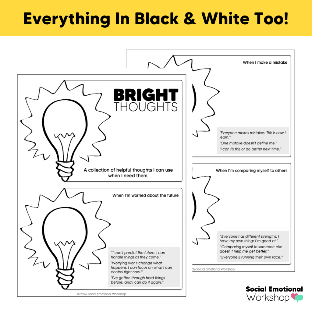 Positive Self Talk Activity for Helpful Thinking | Bright Thoughts Minibook | CBT Counseling Worksheets