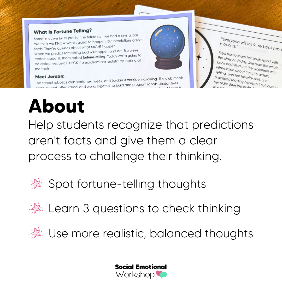 Fortune Telling CBT Activity | Cognitive Distortion | Counseling Worksheets