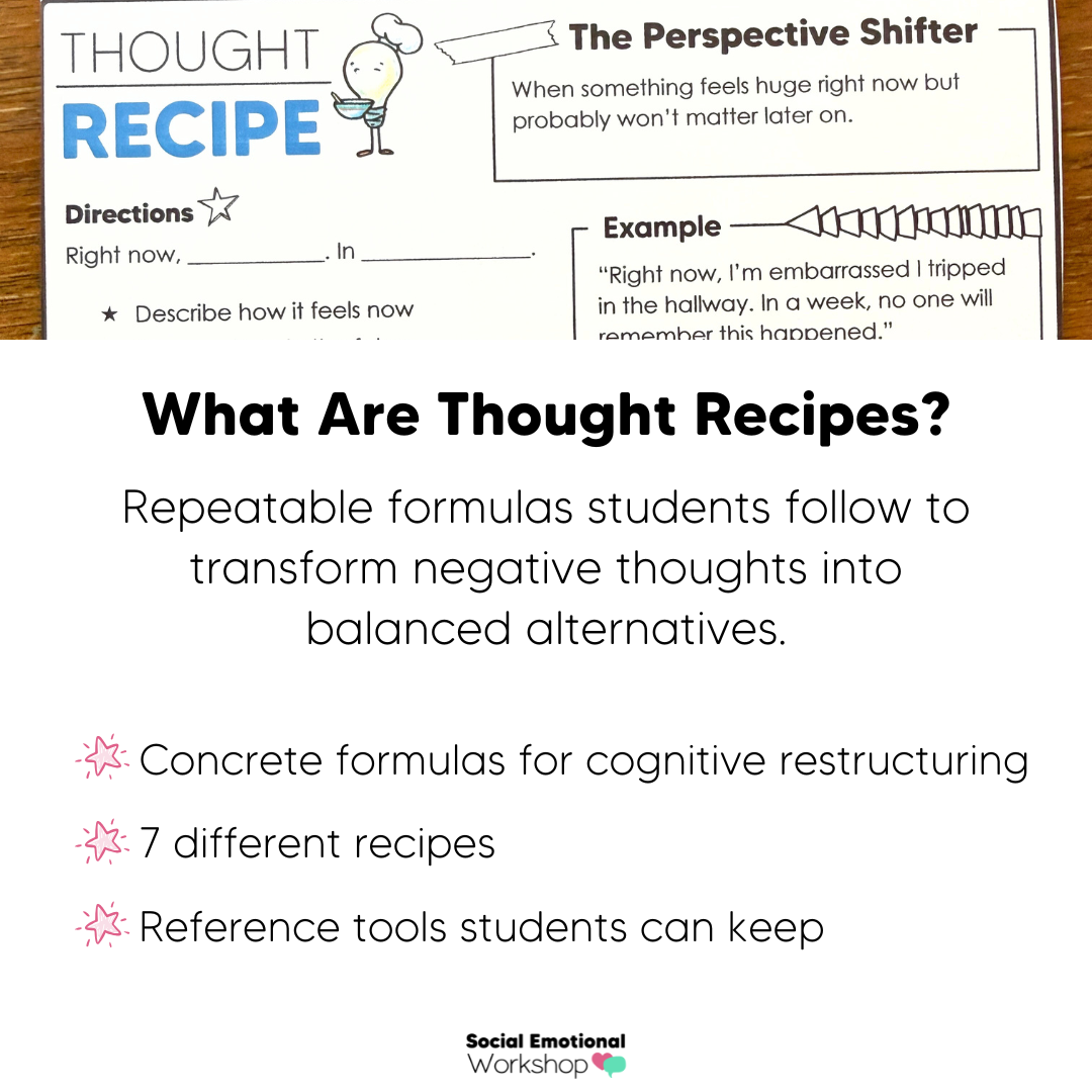 Reframing Negative Thoughts | Thought Recipe Cards & Worksheets | CBT