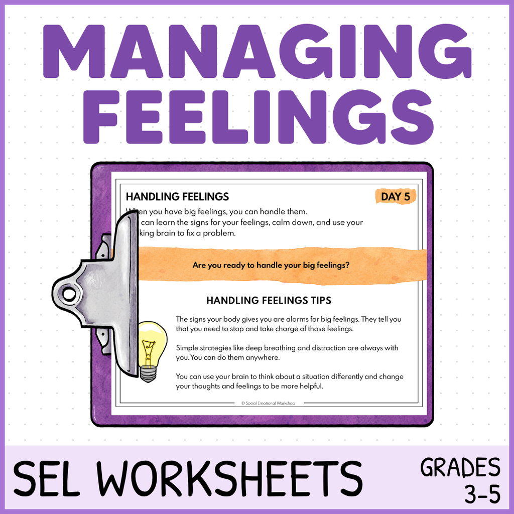 Identifying and Managing Feelings - Emotional Regulation SEL Worksheets