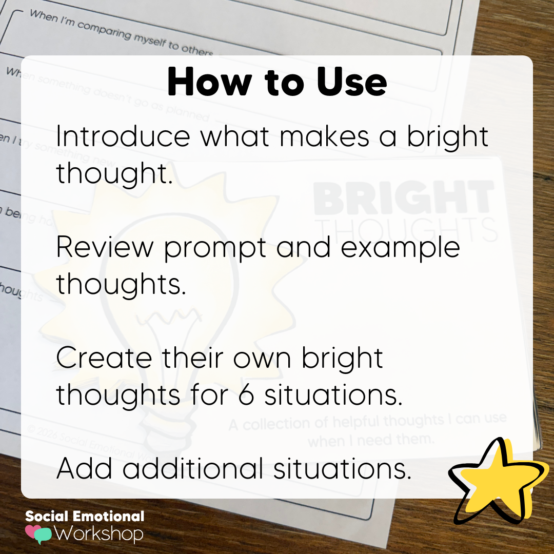 Positive Self Talk Activity for Helpful Thinking | Bright Thoughts Minibook | CBT Counseling Worksheets