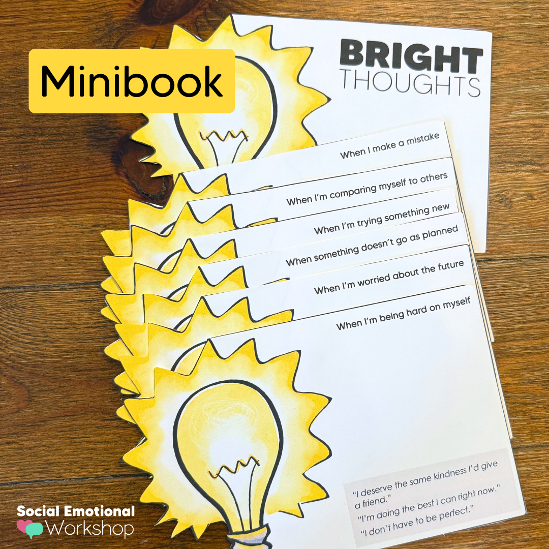 Positive Self Talk Activity for Helpful Thinking | Bright Thoughts Minibook | CBT Counseling Worksheets
