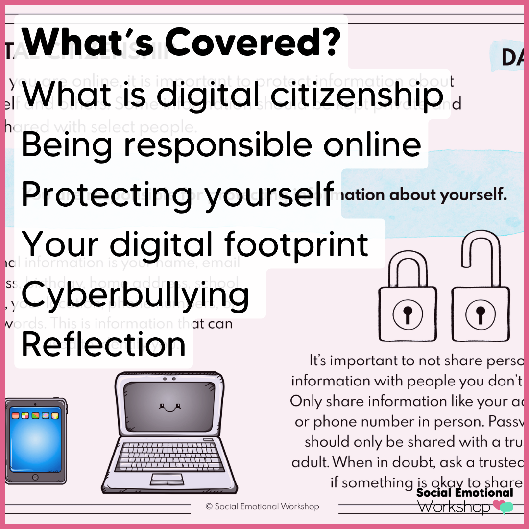 Digital Citizenship, Internet Safety, Digital Footprint - SEL Worksheets
