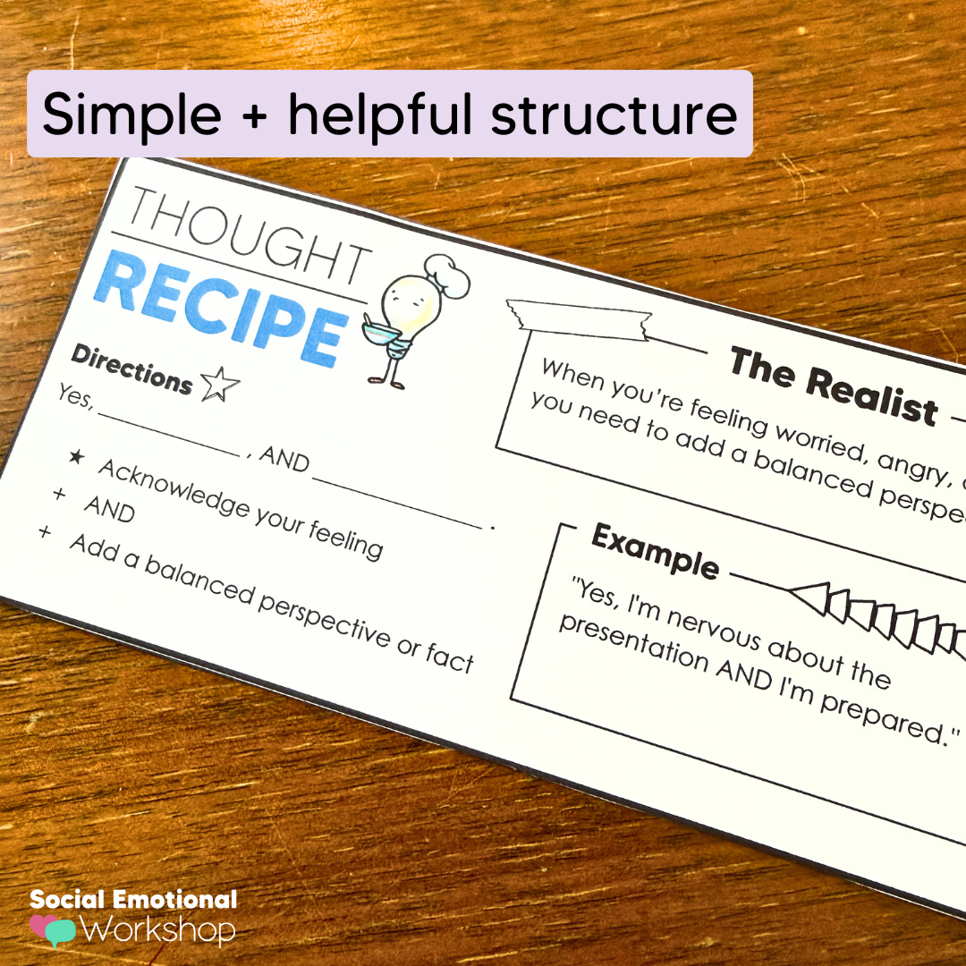 Reframing Negative Thoughts | Thought Recipe Cards & Worksheets | CBT