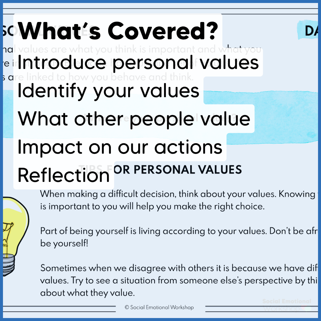 Personal Values + Core Values - SEL Worksheets - Decision Making