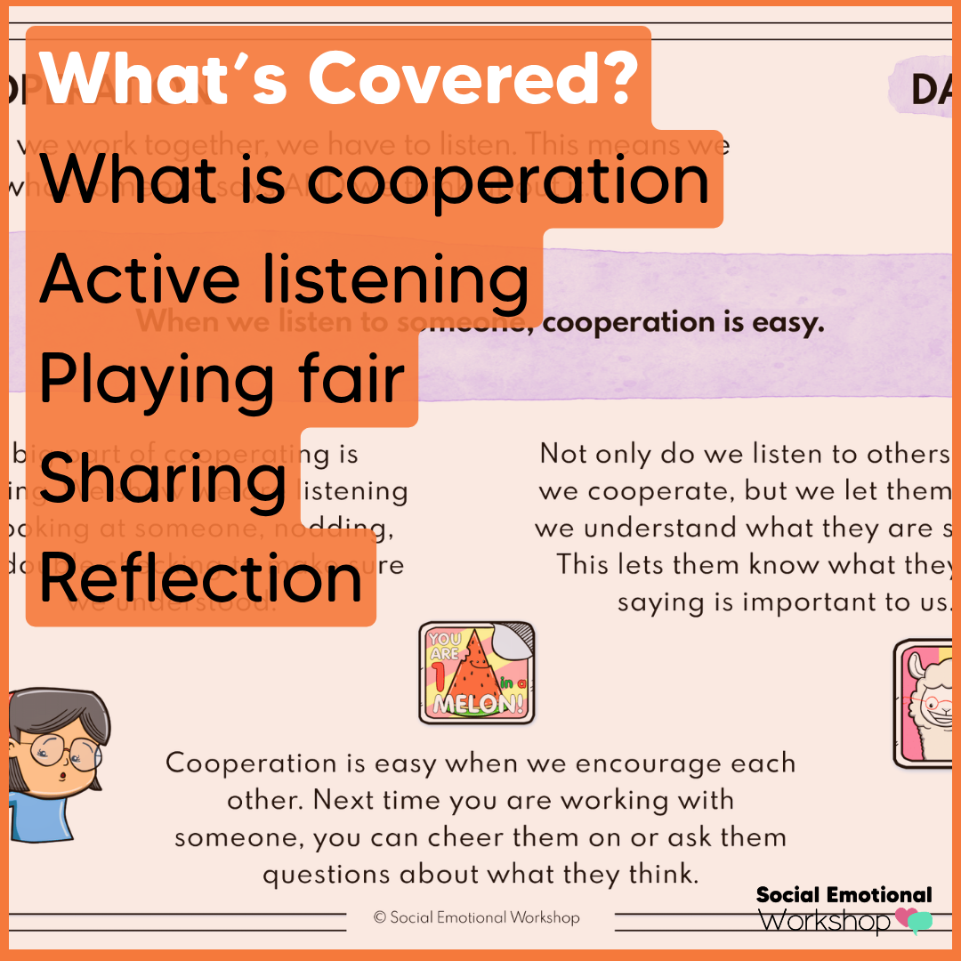 Teamwork: Cooperation, Playing Fair, Listening, Taking Turns - SEL Worksheets