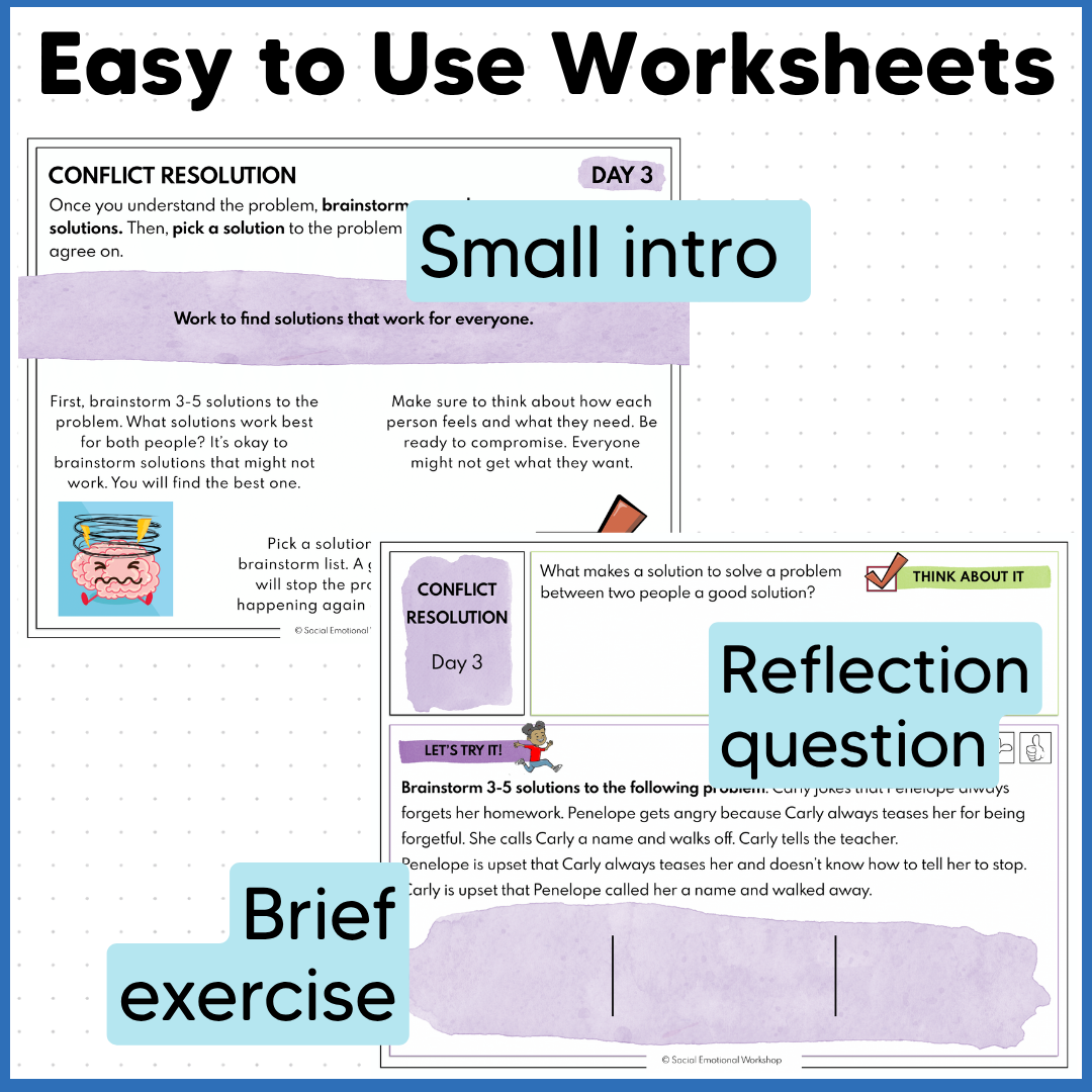 Conflict Resolution Activities | Social Skills Scenarios | SEL Worksheets