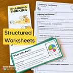 Catch, Check, Challenge, and Change Negative Thinking | CBT Mental Health Worksheets + Cognitive Distortion Visuals