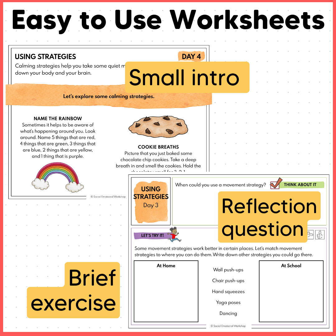 Using Calming Strategies and Coping Skills for Emotional Regulation - SEL Worksheets
