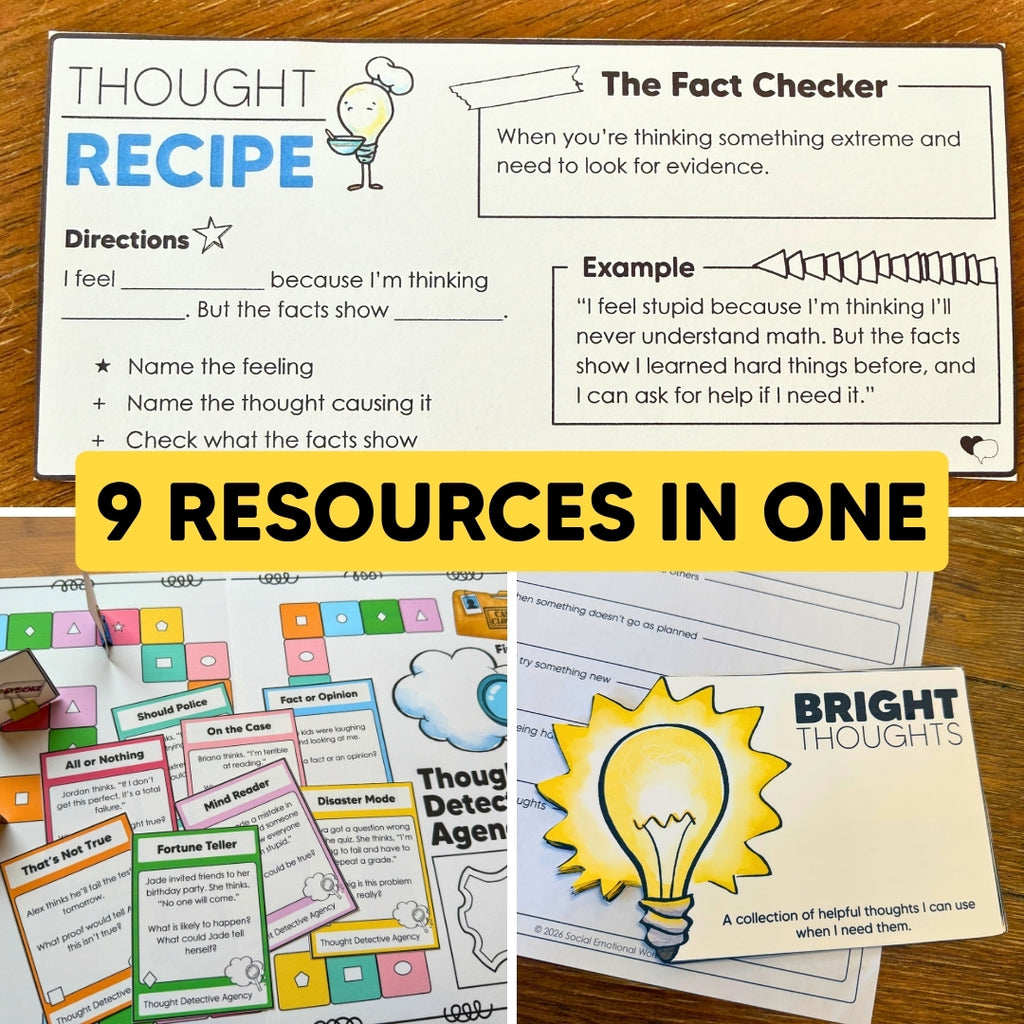 Positive Self-Talk & Negative Thinking Bundle | CBT Counseling Activities for Anxiety & Anger | Grades 3-7