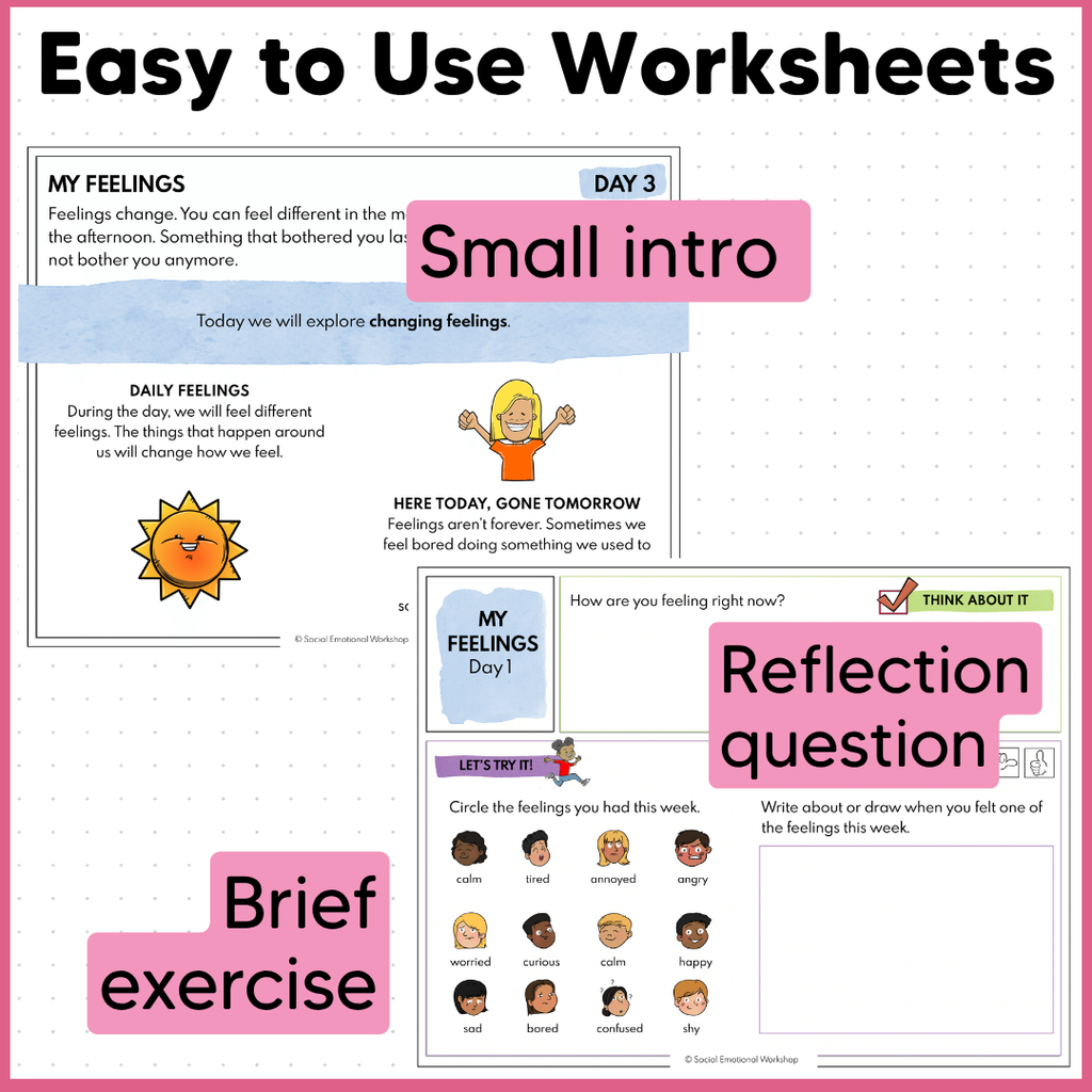 Feelings and Emotions - SEL Worksheets for Identifying Feelings - Low Prep