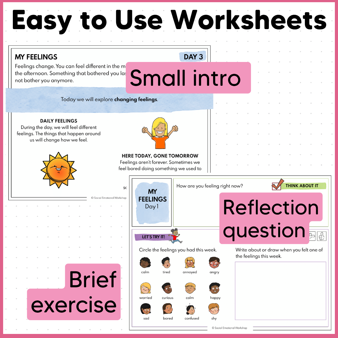 Feelings and Emotions - SEL Worksheets for Identifying Feelings - Low Prep