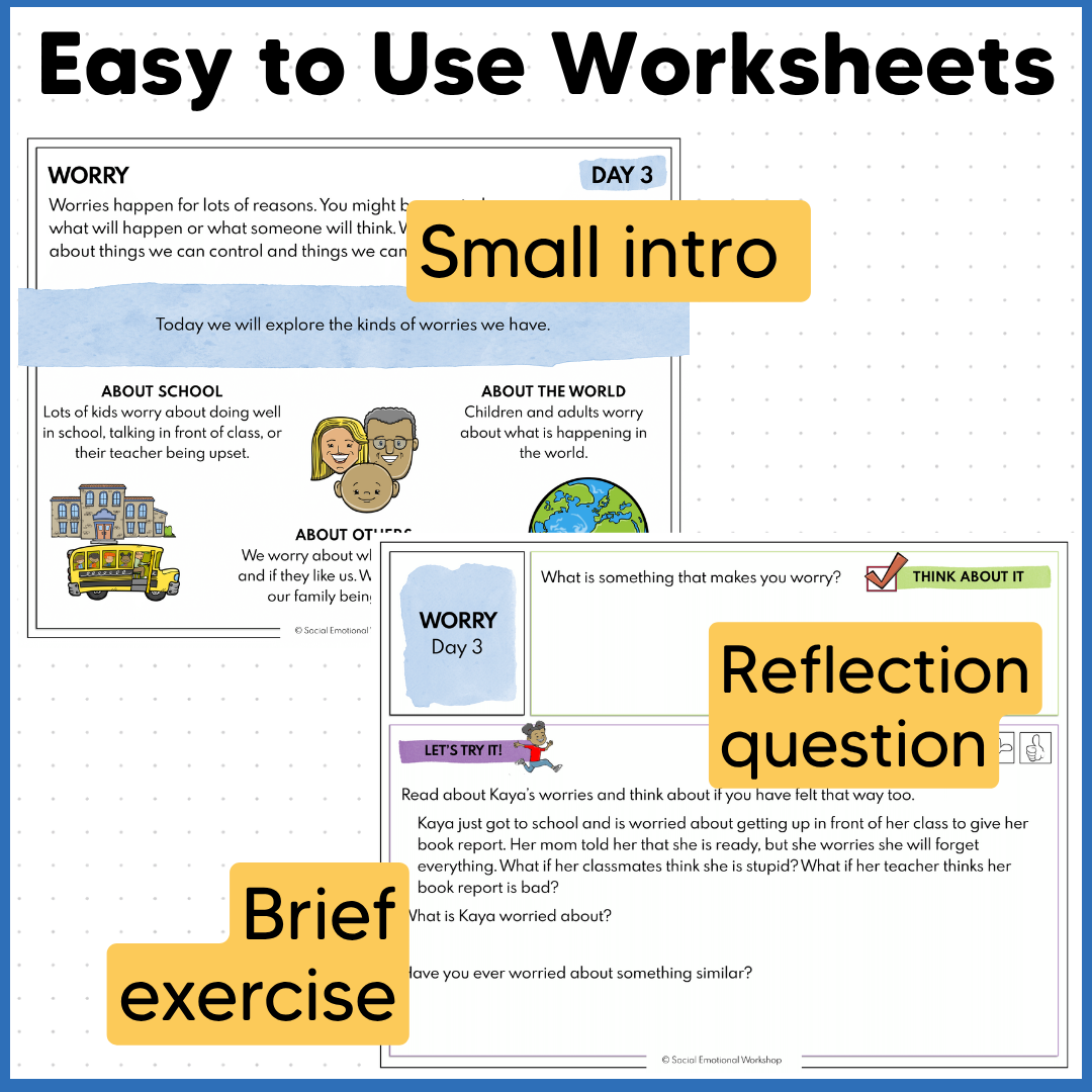 Worry and Anxiety - Quick SEL Worksheets - Low Prep