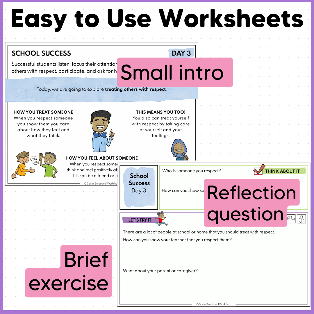 School Success - Social Emotional Learning Worksheets - Listening, Participating, Asking for Help