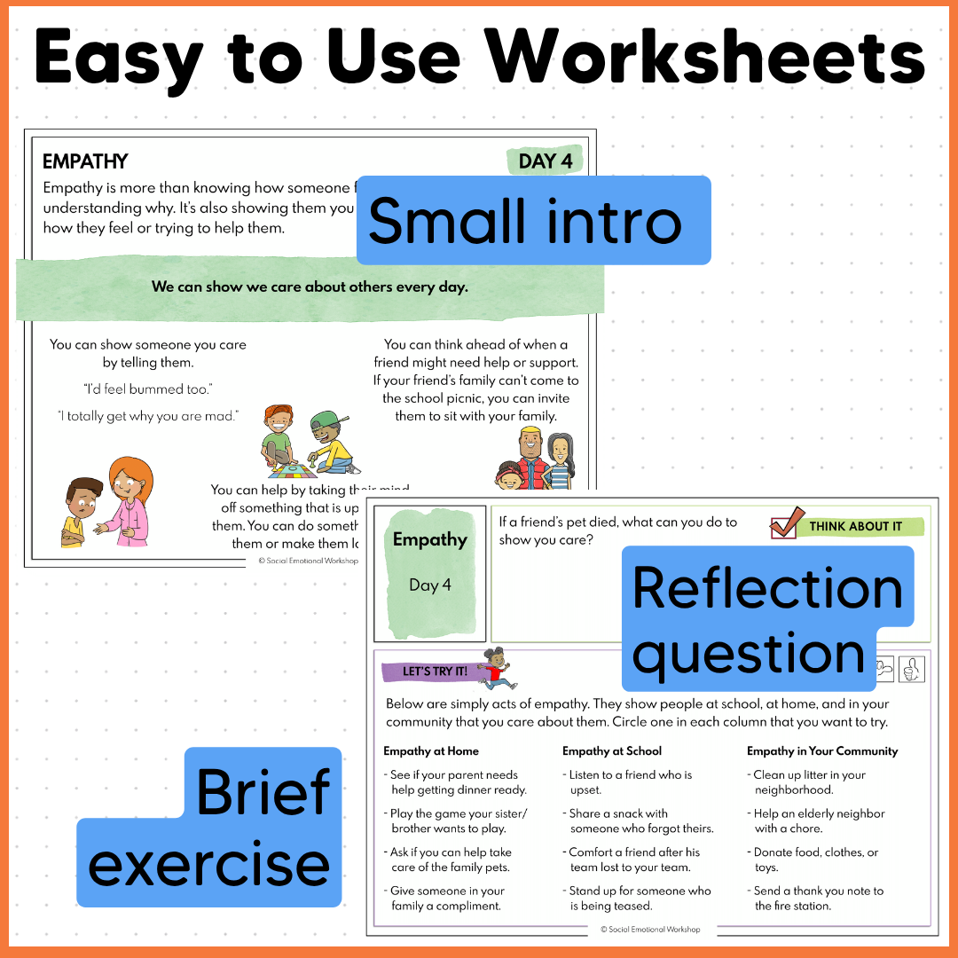 Empathy Activities - Perspective Taking & Kindness - SEL Worksheets