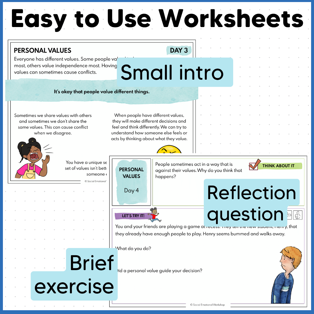 Personal Values + Core Values - SEL Worksheets - Decision Making