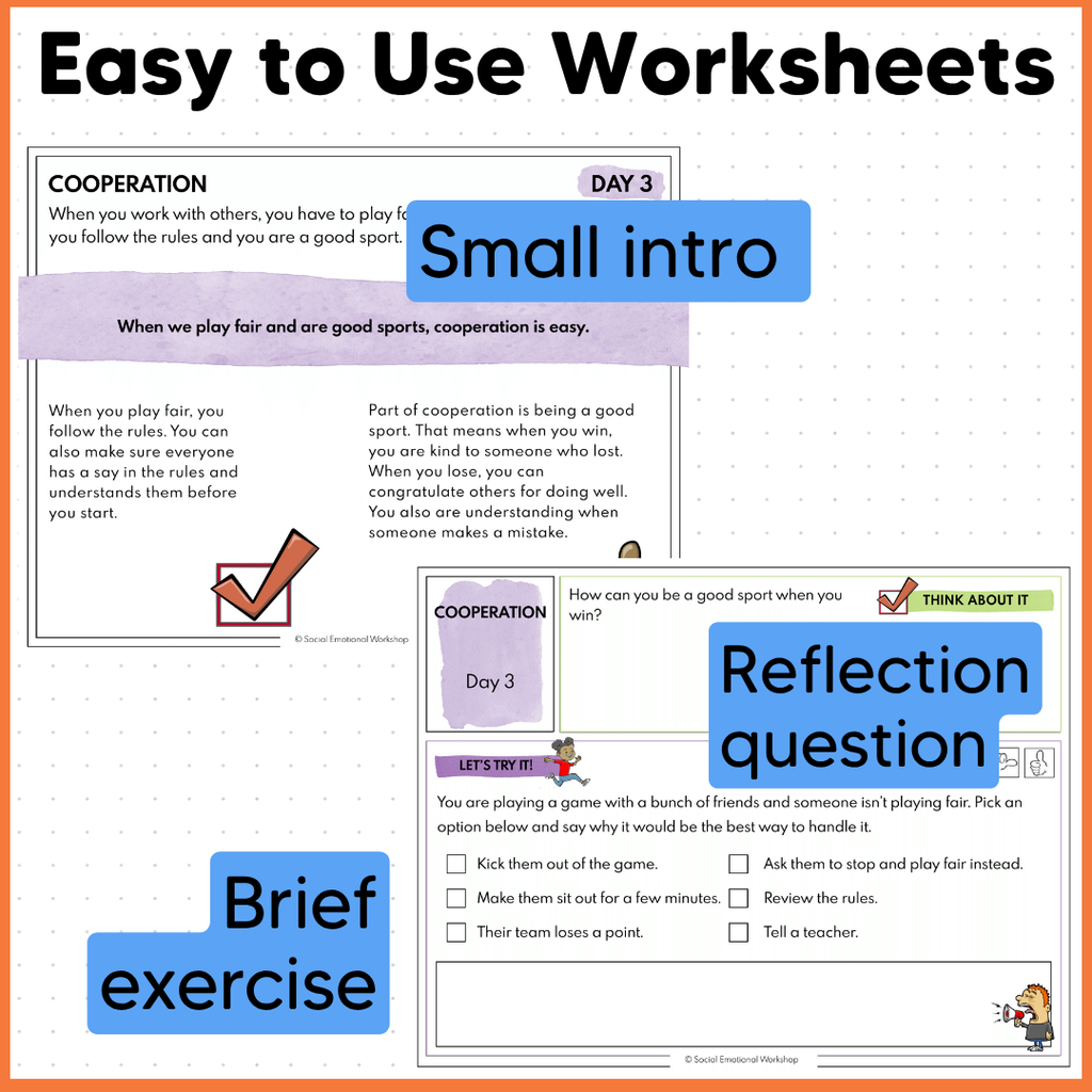 Teamwork: Cooperation, Playing Fair, Listening, Taking Turns - SEL Worksheets