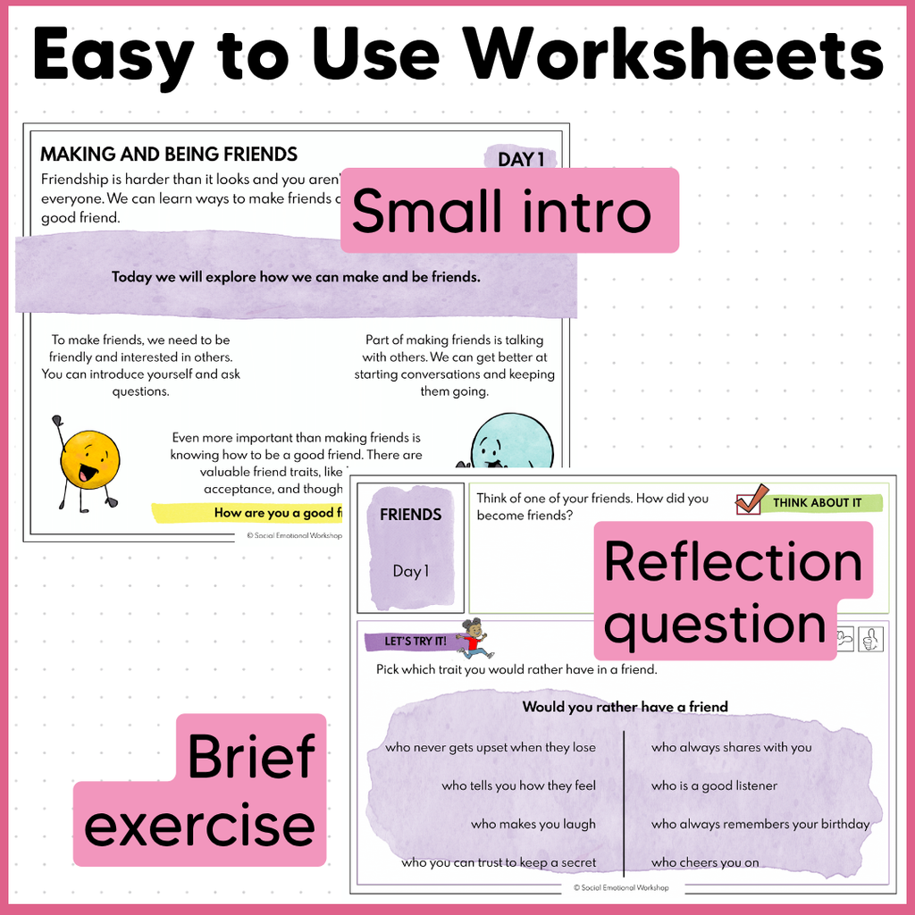 Making Friends Social Skills Activities - How to be a Good Friend - Friendship SEL Worksheets