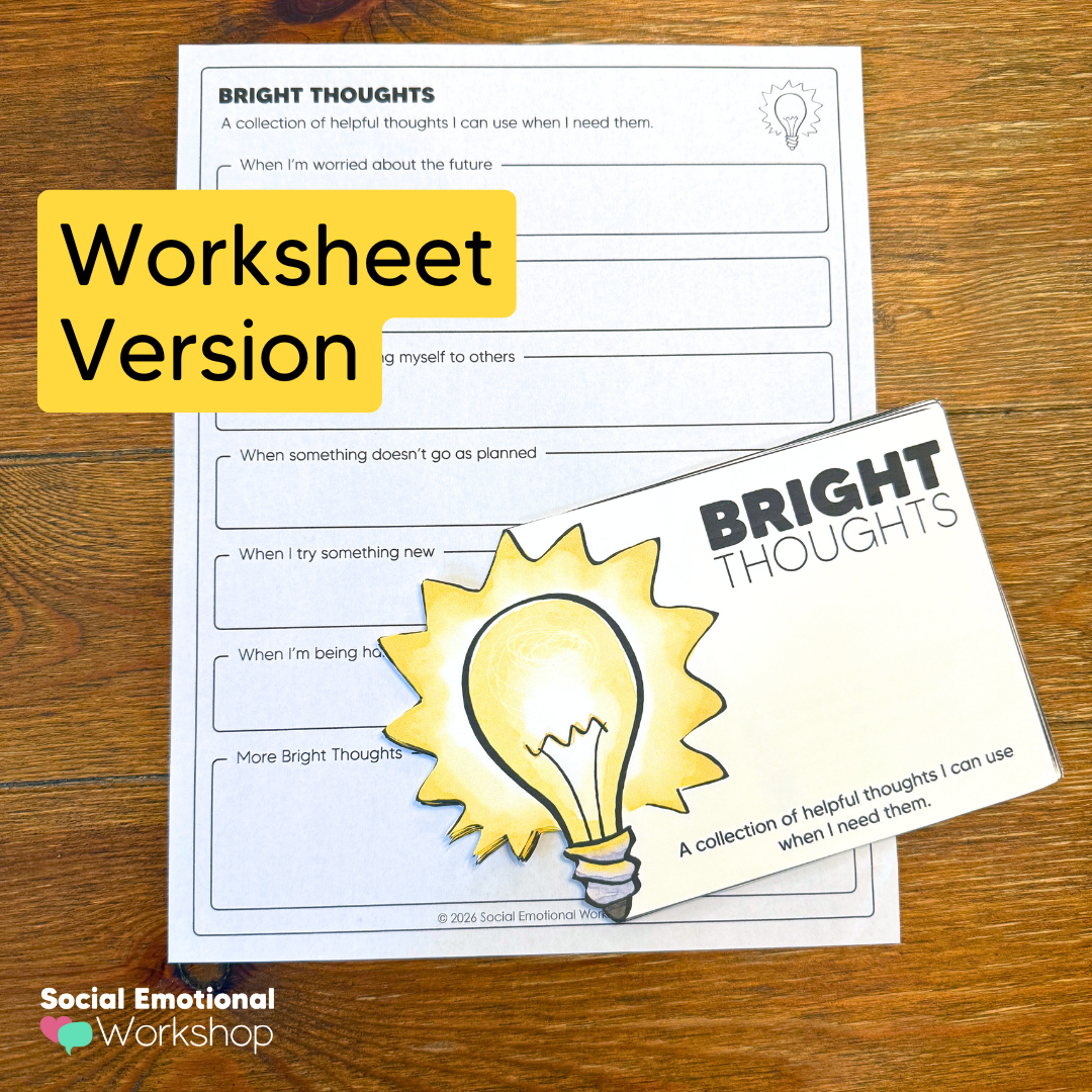 Positive Self Talk Activity for Helpful Thinking | Bright Thoughts Minibook | CBT Counseling Worksheets