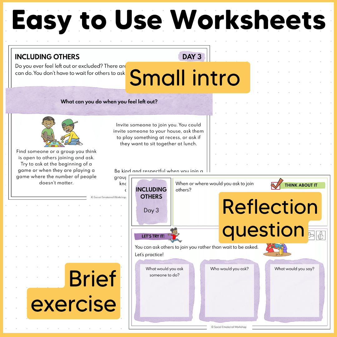 Including Others, Being Kind, Community - SEL Worksheets