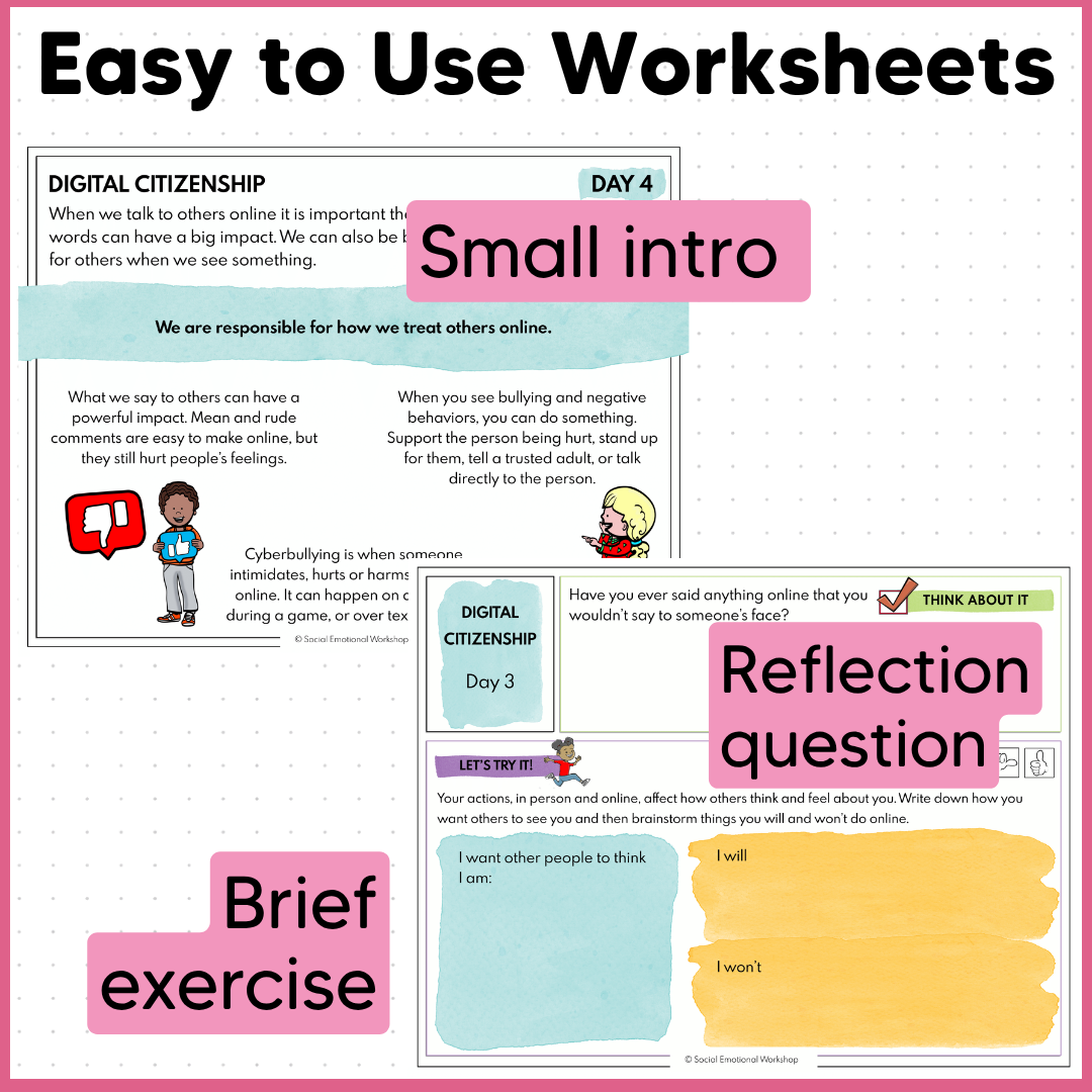 Digital Citizenship, Internet Safety, Digital Footprint - SEL Worksheets