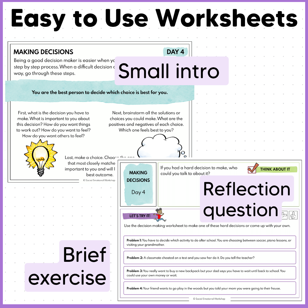 Decision Making + Problem Solving - Good Choices - SEL Worksheets