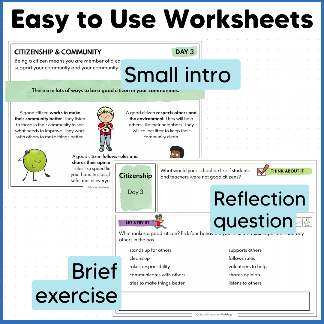 Citizenship - Being a Good Citizen Activities SEL Worksheets Community