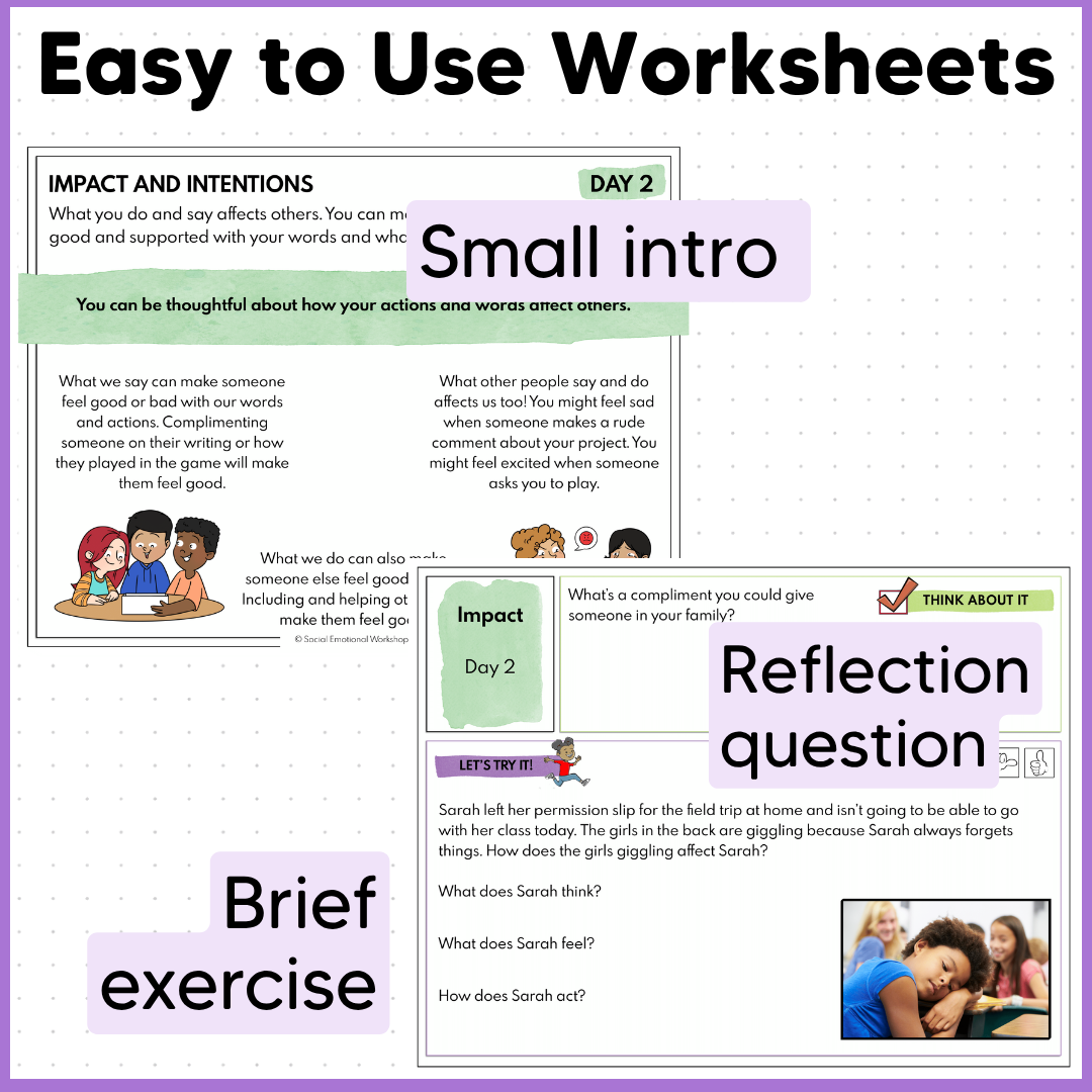 Impact vs Intentions - Social Pressure - Social Skills - Quick SEL Worksheets