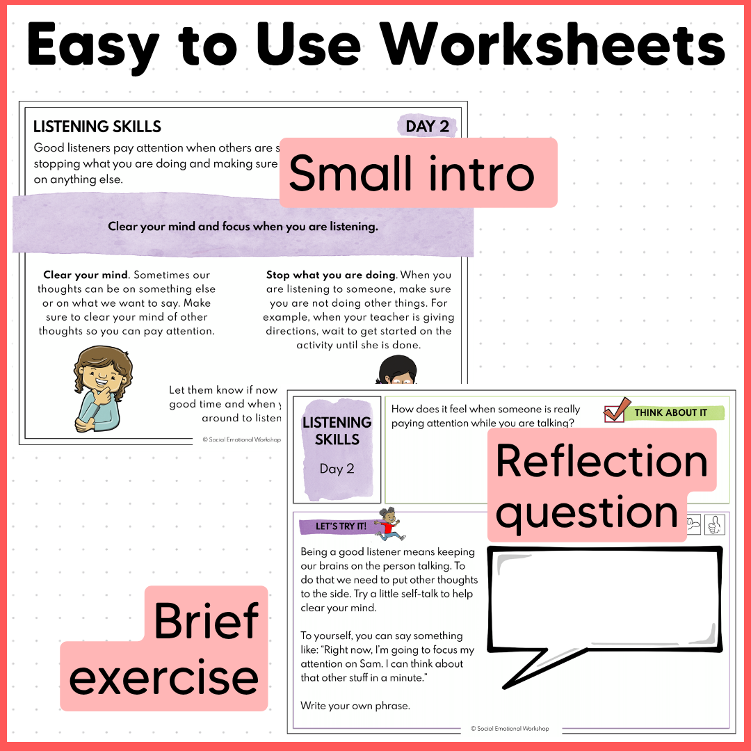 How To Be A Good Listener - Active Listening - Quick SEL Worksheets
