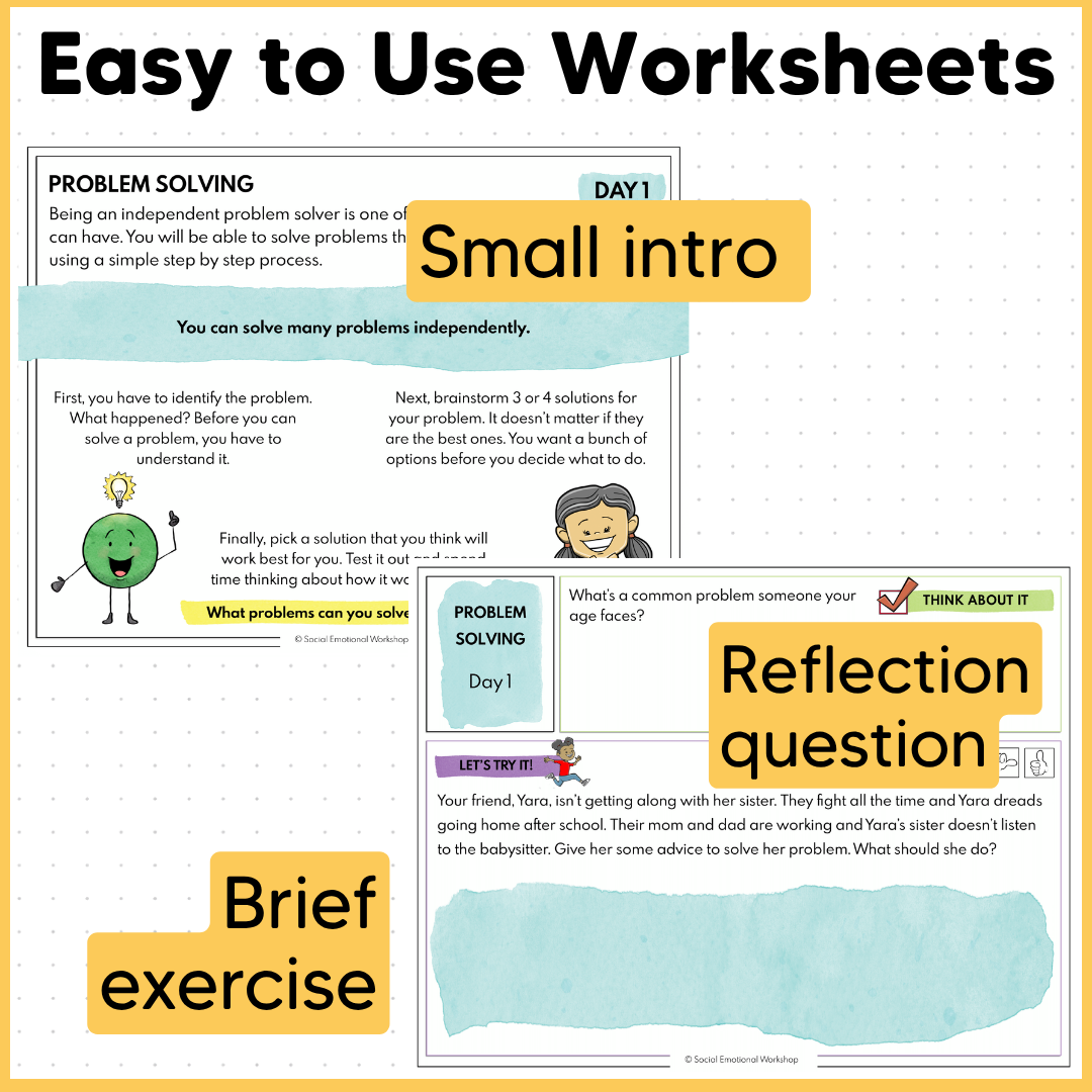 Problem Solving Scenarios - Social Skills & Conflict Resolution - SEL Worksheets