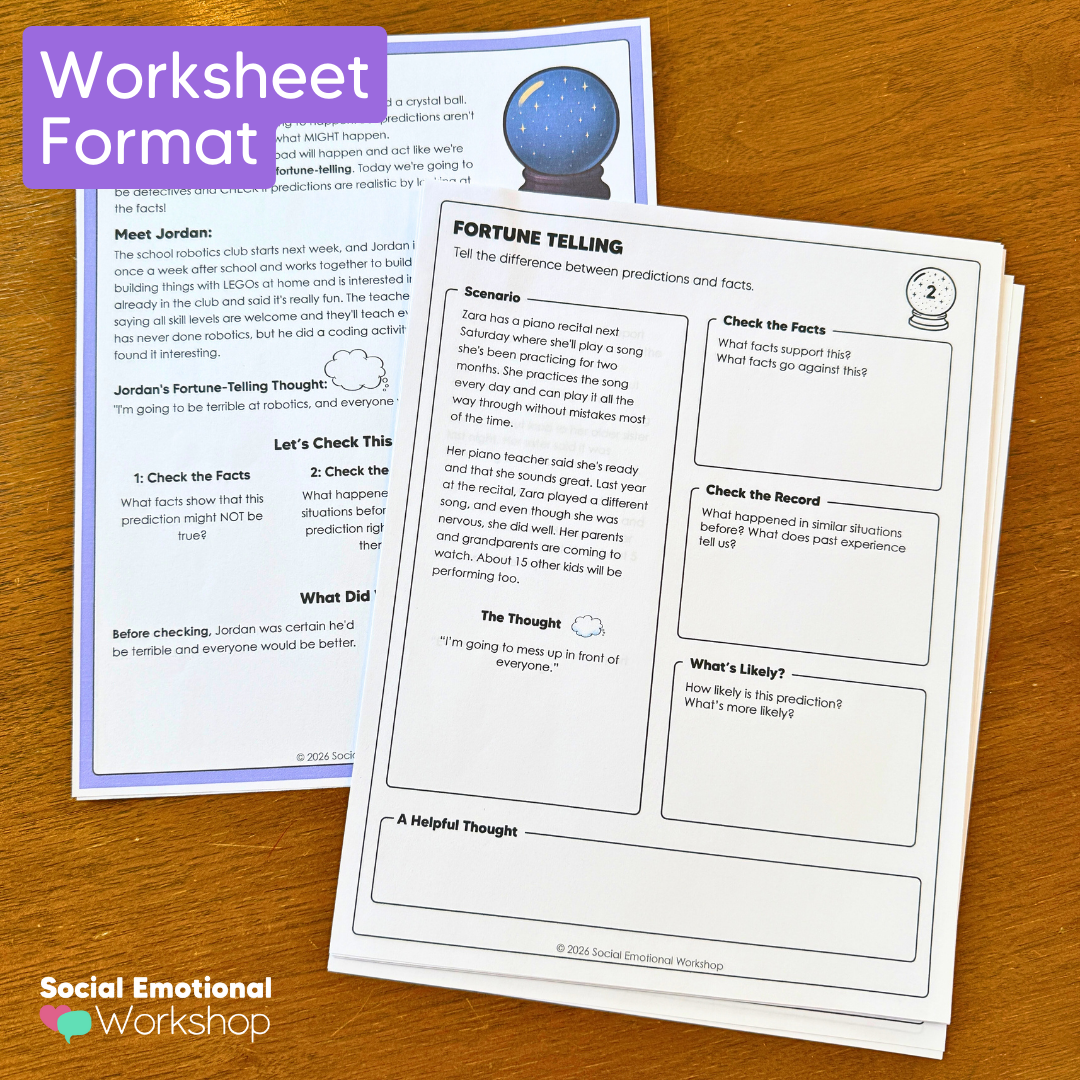 Fortune Telling CBT Activity | Cognitive Distortion | Counseling Worksheets