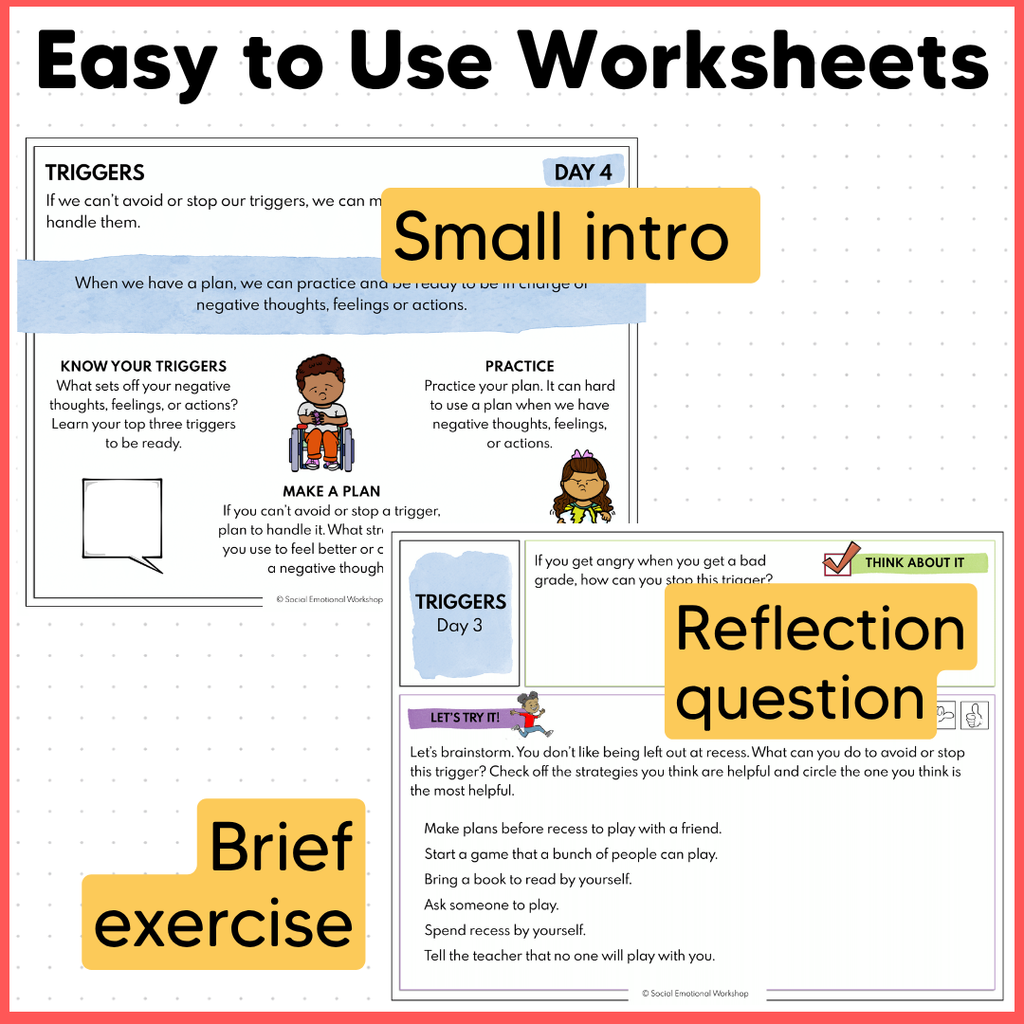 Recognize Stress & Triggers - Quick SEL Worksheets - Low Prep