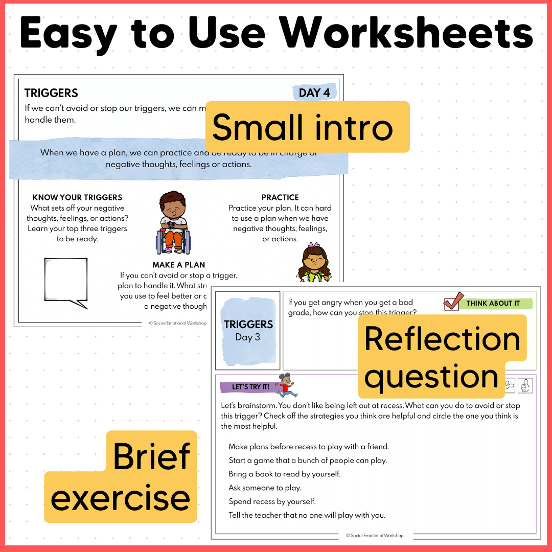 Recognize Stress & Triggers - Quick SEL Worksheets - Low Prep
